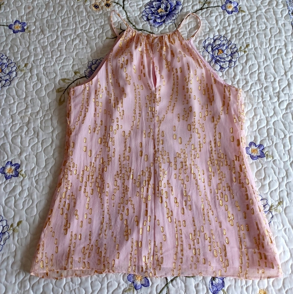 Lilly Pulitzer Silk Pink Tank Top with Gold Foil Spots, Size XS/S - Picture 12 of 16